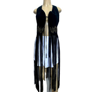 NWOT Cleobella Fringe Vest Black Faux Suede Sleeveless Jacket Racerback …